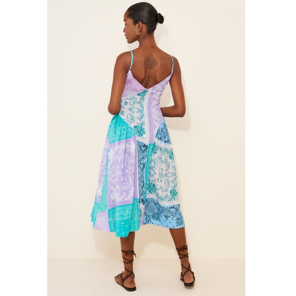 Free People Patchwork Bandana Print Midi Dress Blue Purple - Picture 2 of 11